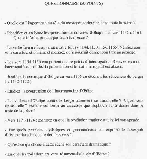 �preuve-type baccalaur�at, Oedipe-Roi de Sophocle